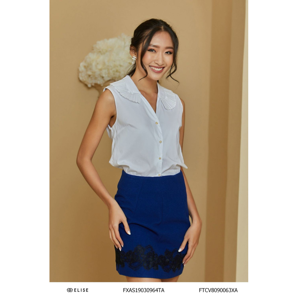 Chân váy dạ xanh ren thiết kế Elise | BigBuy360 - bigbuy360.vn