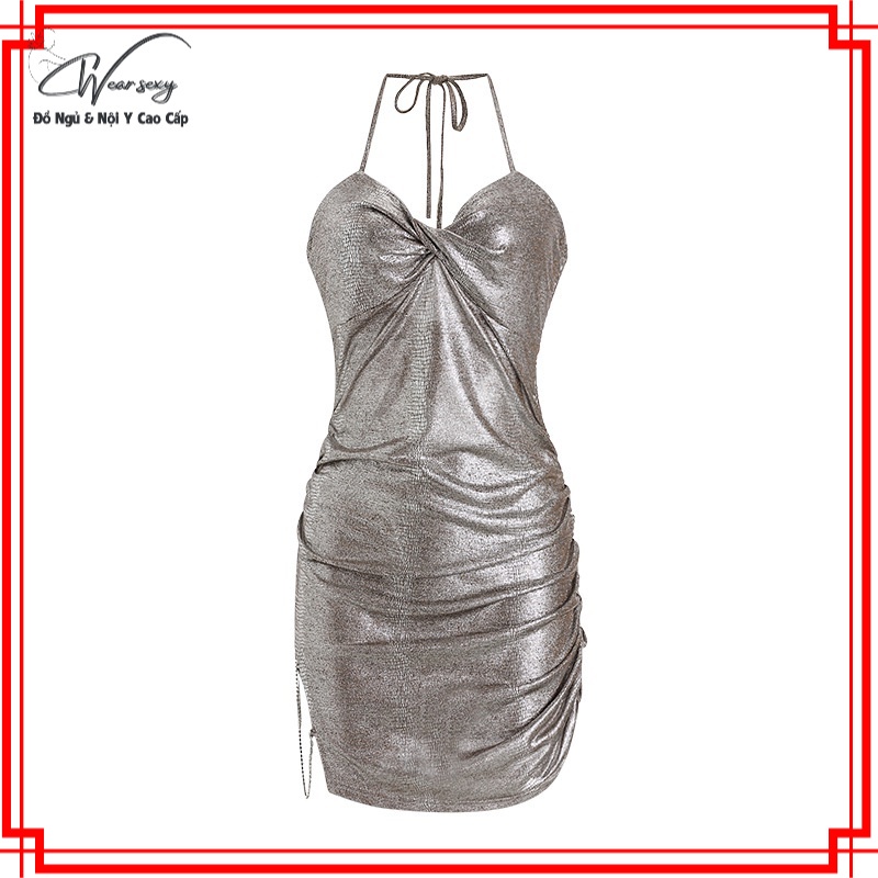 Váy Nhũ Dây Xích Xẻ Tà Ôm Sát Cám Dỗ Gợi Cảm Sexy 1661 [CWEAR.SEXY_ĐỒ NGỦ &amp; NỘI Y CAO CẤP]