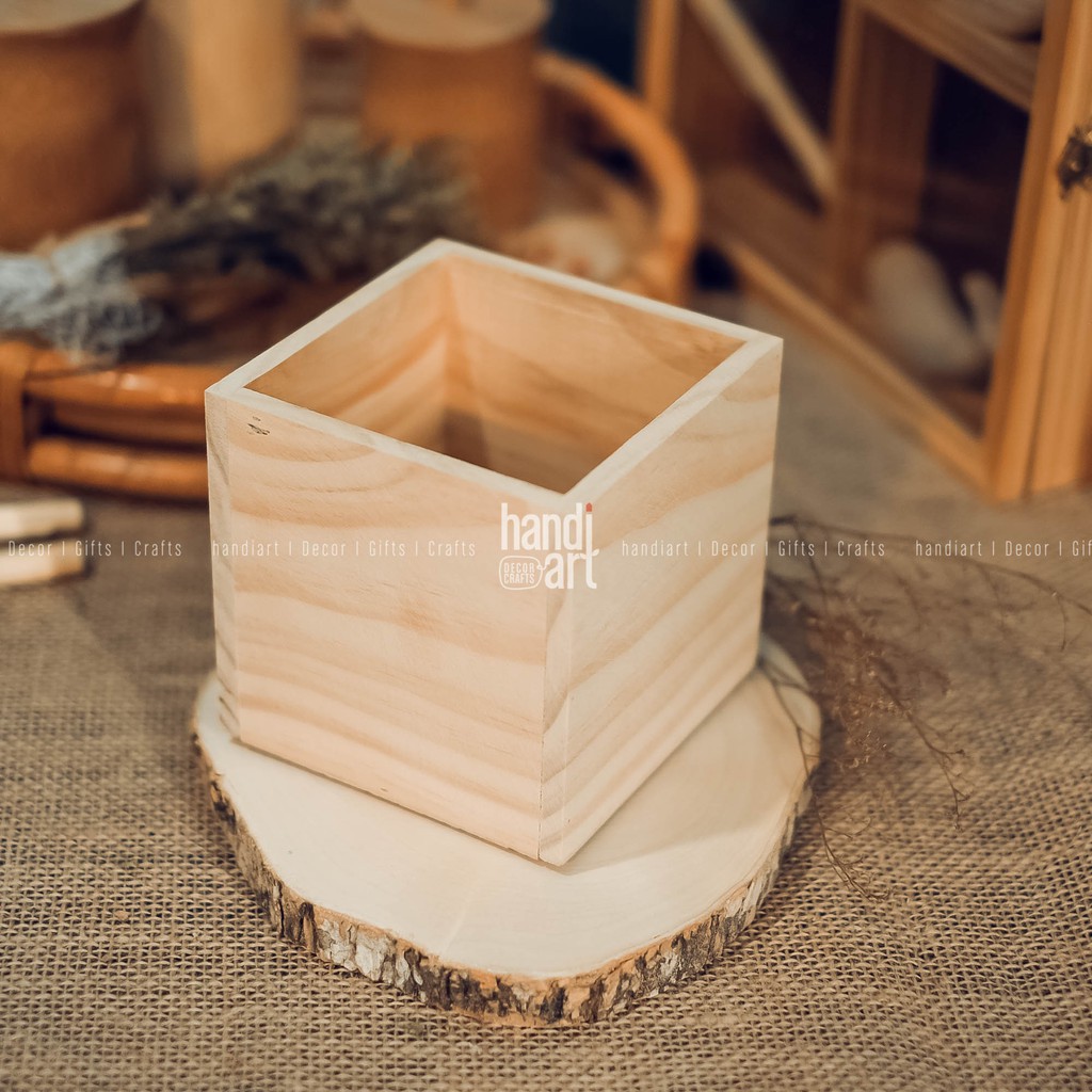 COMBO 4 chậu gỗ vuông trồng cây để bàn - wooden pots