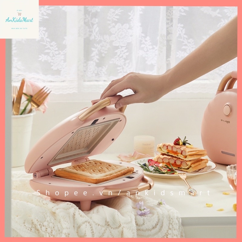 Máy kẹp sandwich Bear SMZ-C06V1 màu hồng  đa chức năng khay đôi có thể tháo rời