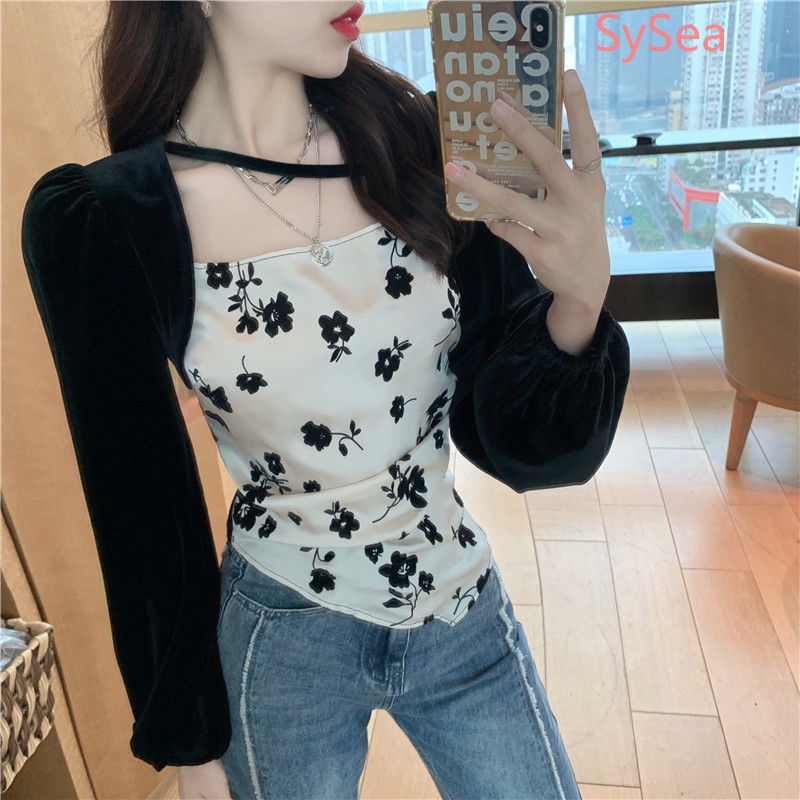 Áo kiểu dài tay in họa tiết thời trang mùa xuân dành cho nữ