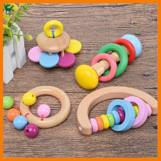 Đồ chơi chuông lắc cầm tay bằng gỗ nhiều màu sắc siêu thú vị dành cho các bé