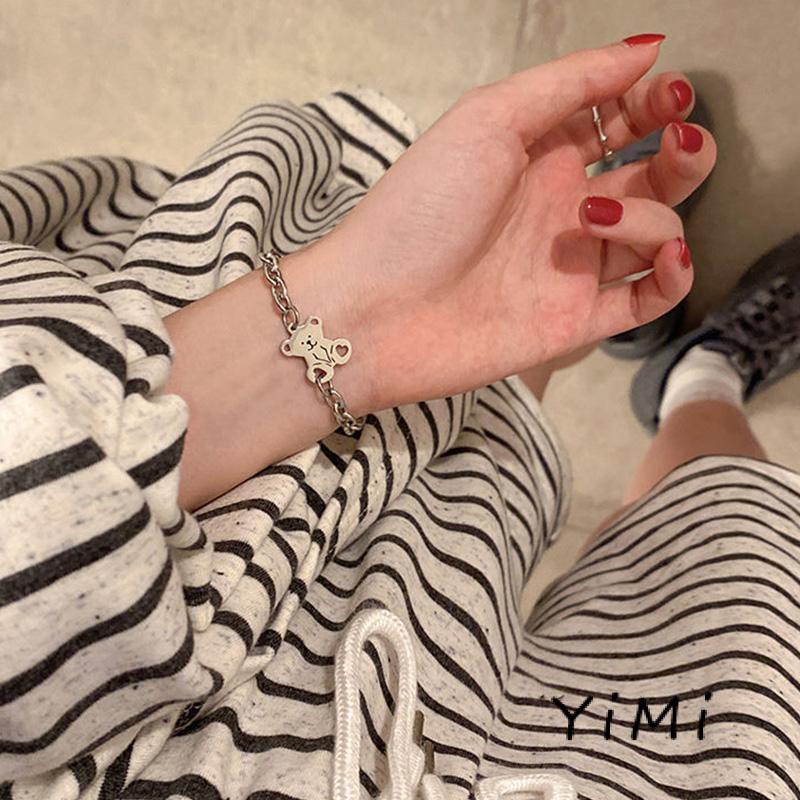 Vòng Tay Mạ Bạc Hình Mặt Gấu Thời Trang Hàn Quốc Cho Nữ