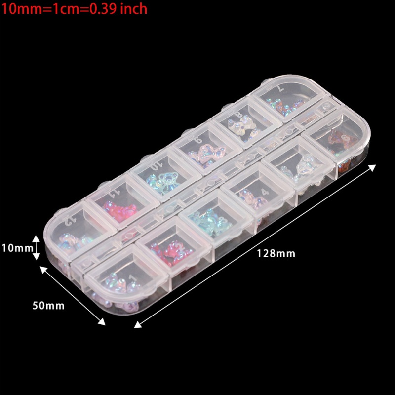 Hộp 12 Ngăn Đựng Phụ Kiện Trang Trí Móng Tay Hình Cà Vạt Gấu 3D Xinh Xắn