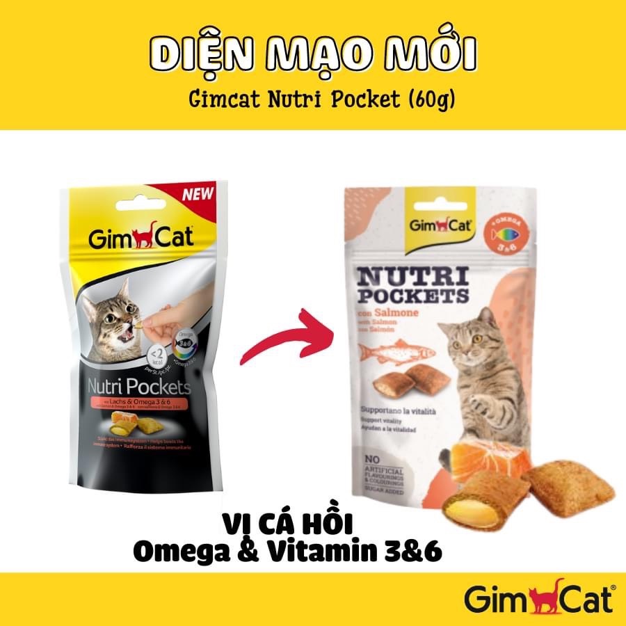 [Ảnh thật] Bánh Quy Giòn Có Nhân GimCat cho mèo – Gim Cat Nutri Pockets 60g&amp;150g