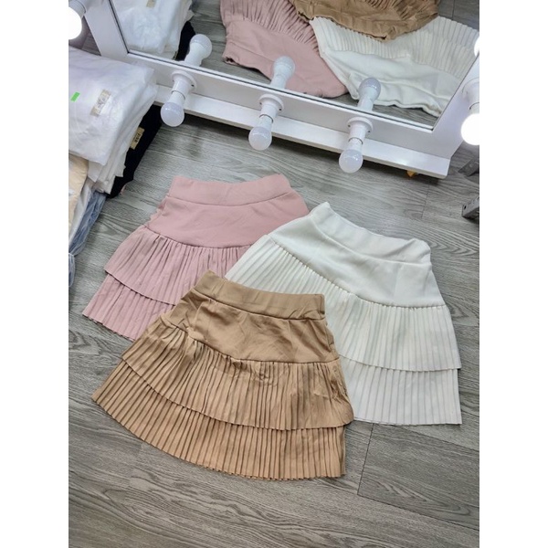 Chân váy thun dập ly 2 tầng mềm nhẹ mát