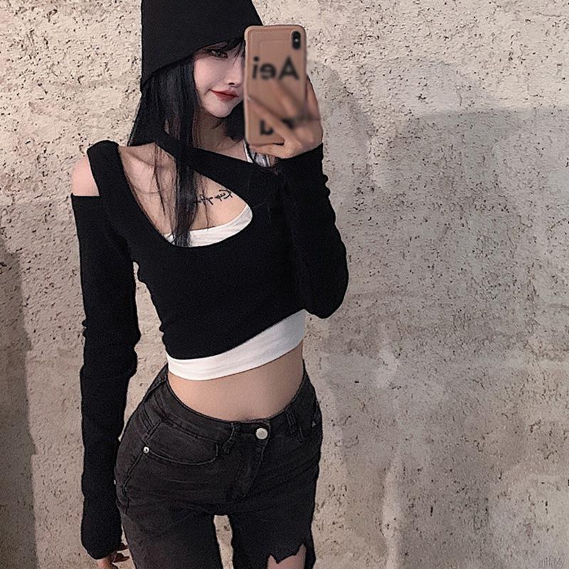 Áo Thun Tay Dài Giả Hai Lớp Phong Cách Hàn Quốc Thời Trang Cho Nữ