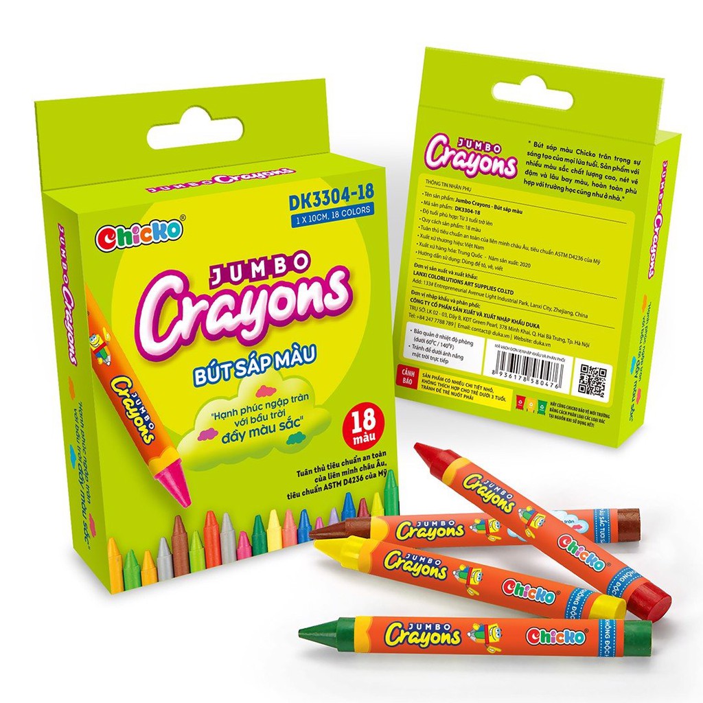 Bút Sáp Màu Duka: Jumbo Crayons (18 Màu) DK 3304 - 18