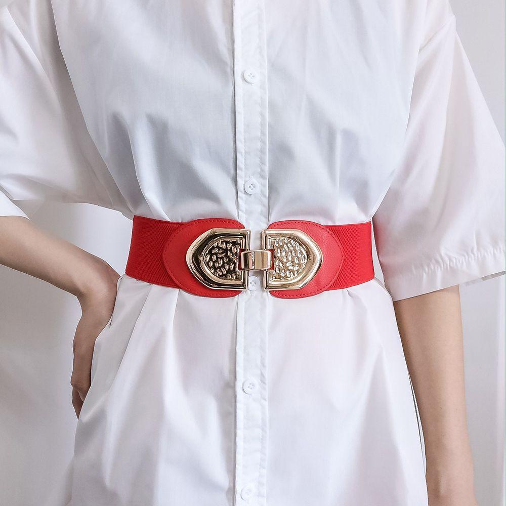 Thắt Lưng Co Giãn Màu Trơn Khóa Kim Loại Độc Đáo Dễ Phối Đồ Thời Trang Mùa Hè Cho Nữ