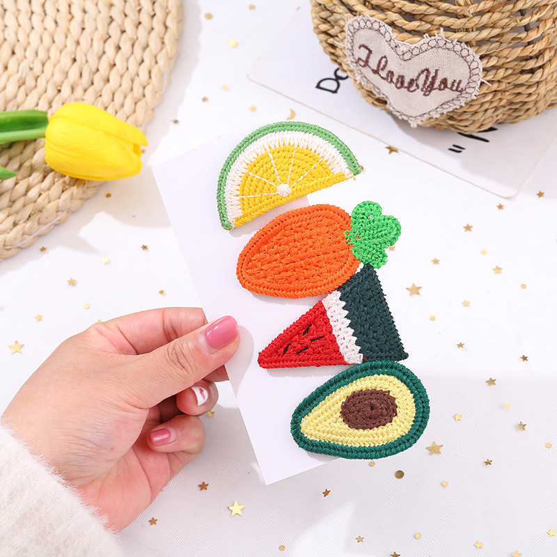 Kẹp tóc len dệt kim hình trái cây phong cách Hàn Quốc xinh xắn cho bé gái