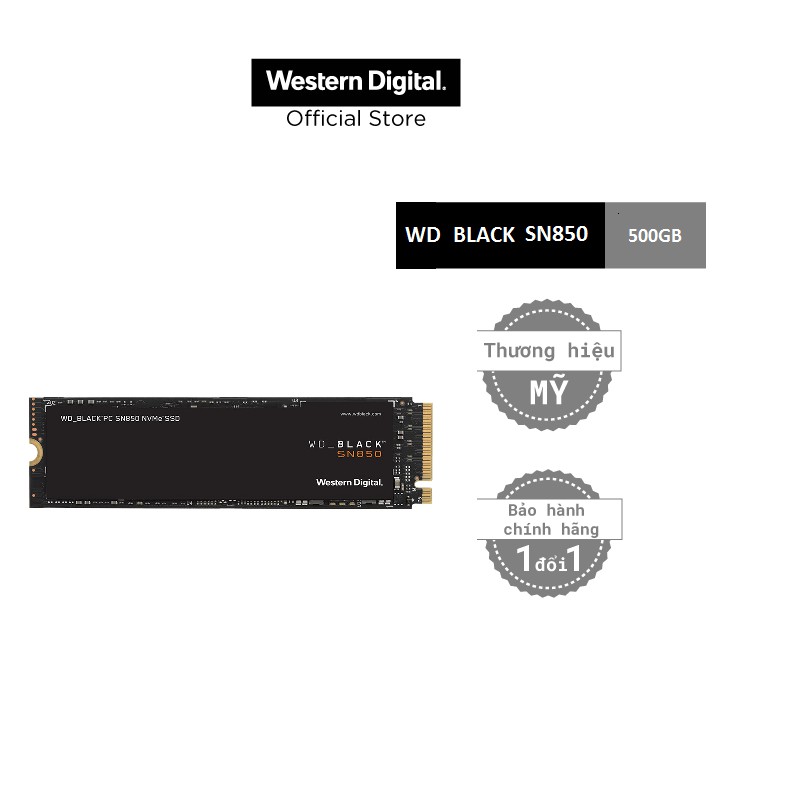 Ổ cứng gắn trong WD Black SN850 SSD 500GB PCIe Gen4 x4, NVMe (WDS500G1X0E)