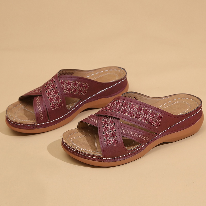 Dép sandal đế xuồng mềm quai chéo phong cách cổ điển thoáng khí chống trượt cho nữ