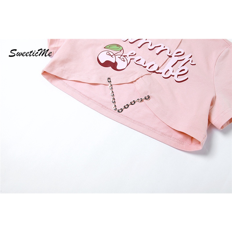 Áo Thun Lửng Tay Ngắn Dáng Ôm In Họa Tiết SweeticMe Thời Trang Cho Nữ