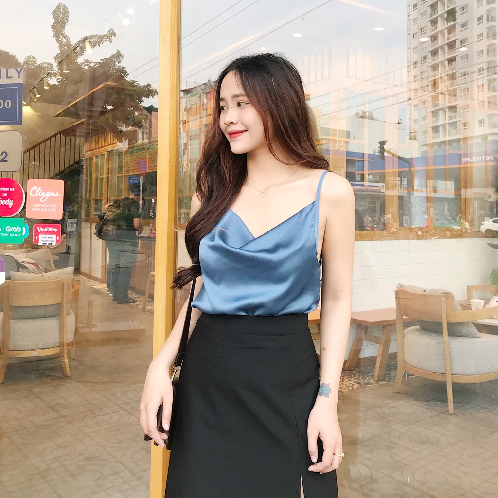 ÁO 2 DÂY CỔ ĐỖ VẢI PHI LỤA ZAREEN VOA32 IRIS