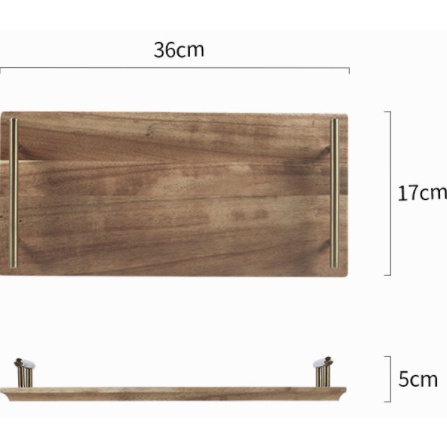 Khay gỗ phong cách Nhật kết hợp tay cầm kim loại 17 x 36
