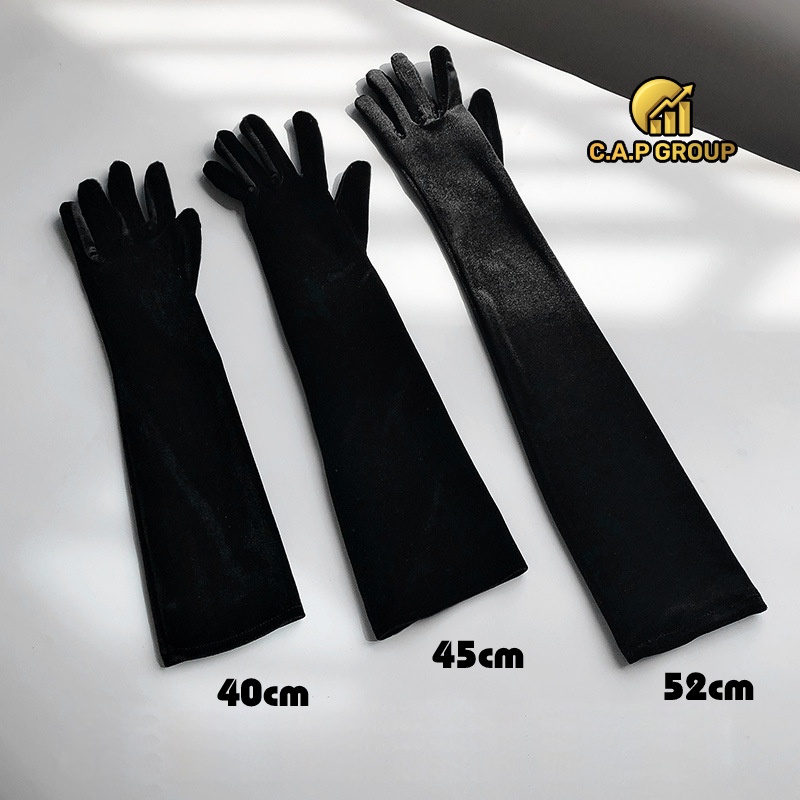 Găng tay đen dài cho nữ vải Nhung dùng dự dạ tiệc thời trang