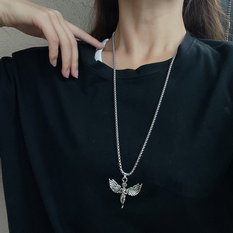 Vòng cổ Thép Titan Mặt Thiên Thần Cupid Đơn Giản Phong Cách Hip Hop Hàn Quốc
