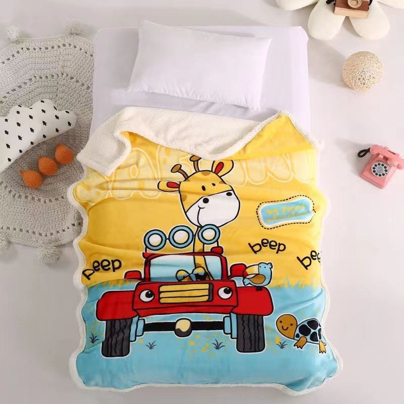 Chăn Lông Cừu 2 Lớp Siêu Mềm Mịn, Dày Dặn Ấm Cho Bé Đi Học