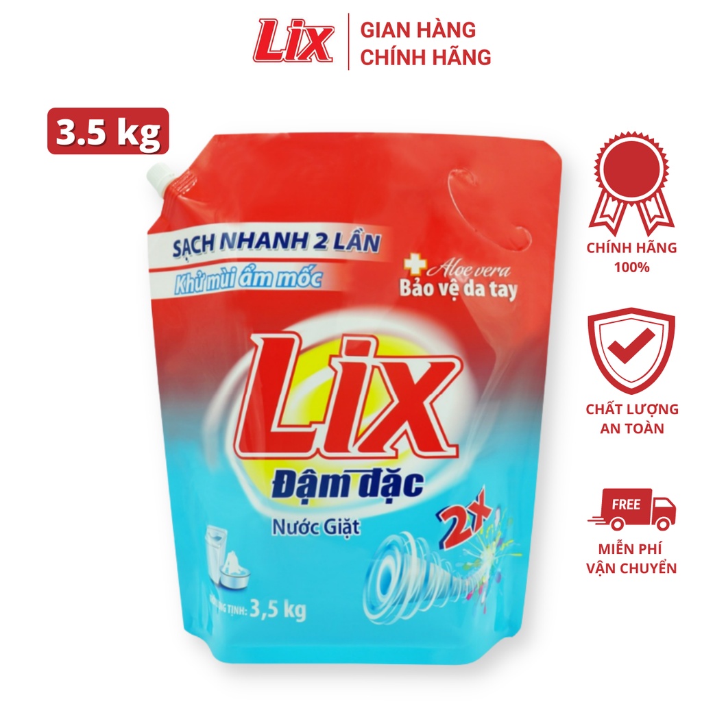 Nước giặt Lix đậm đặc hương hoa túi 3.5kg làm sạch cực nhanh vết bẩn NG350 tăng gấp đôi sức mạnh giặt tẩy quần áo