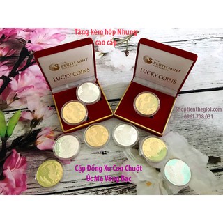 Cặp Tiền Xu Vàng Bạc In Hình Con Chuột Úc - Tặng kèm Hộp nhung đựng xu Cao Cấp - TMT Collection - MS 270