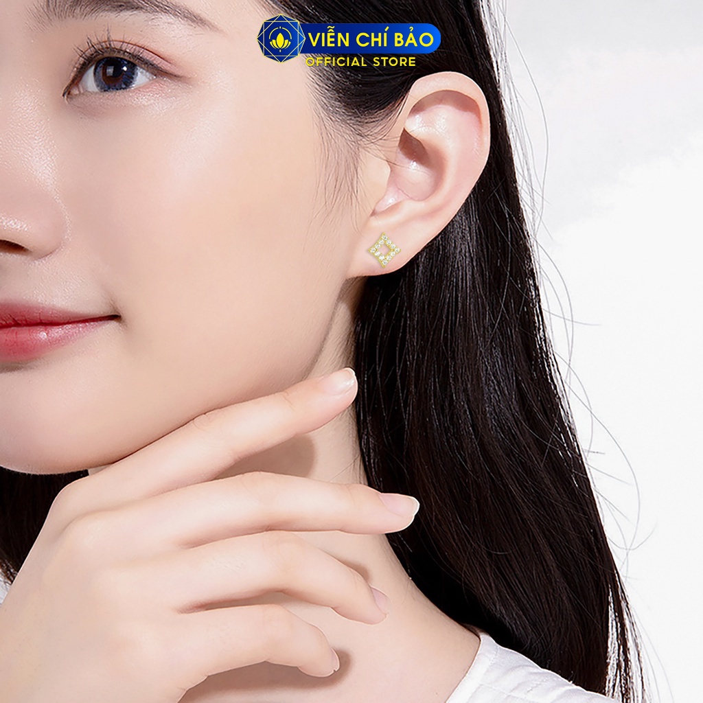 Bông tai nữ hình thoi đính đá chất liệu Vàng 10K thời trang phụ kiện trang sức nữ Viễn Chí Bảo B800030