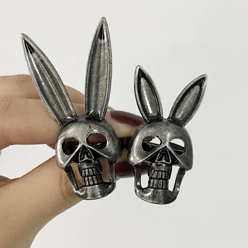 Nhẫn Hở Mạ Bạc Khắc Hình Đầu Lâu Thỏ Phong Cách Gothic Cổ Điển Cho Nam Và Nữ