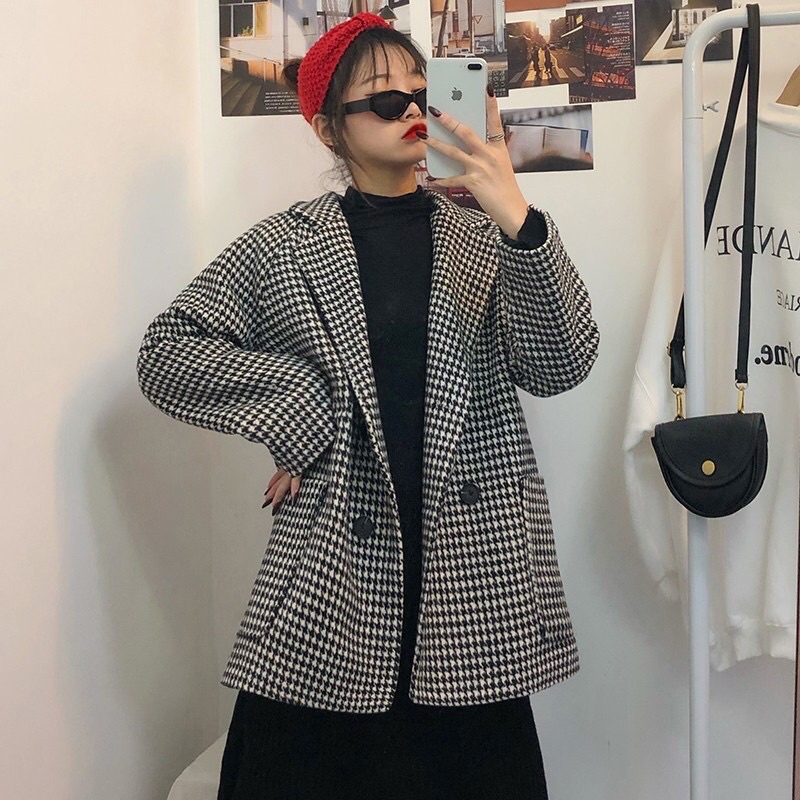áo khoác vest kẻ caro(sẵn hồng)