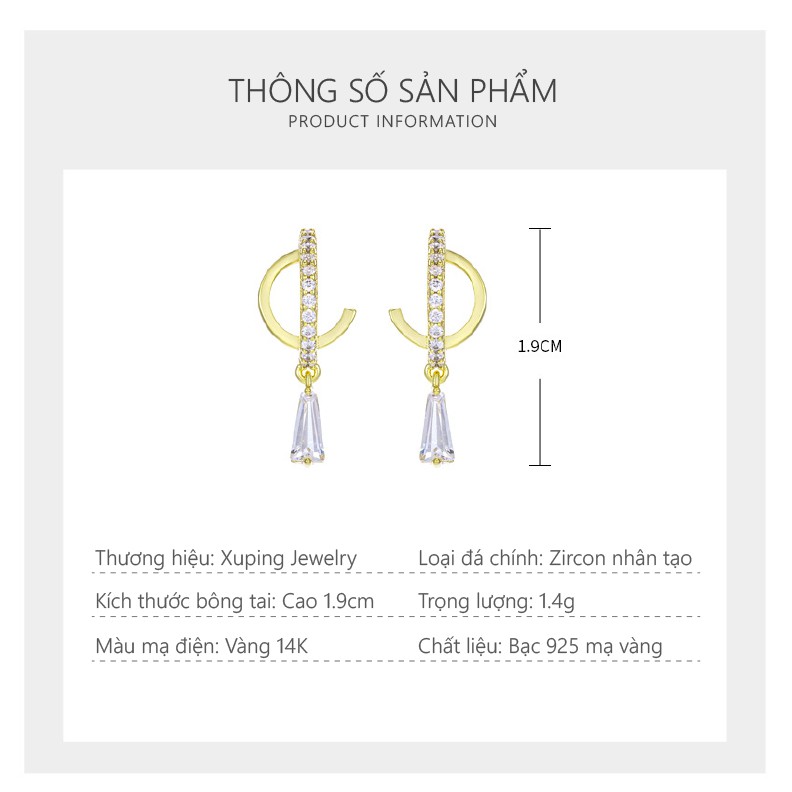 Bông Tai Nữ Bạc 925 Mạ Vàng 14K, Thiết Kế Phong Cách Trang Nhã - XPBT24