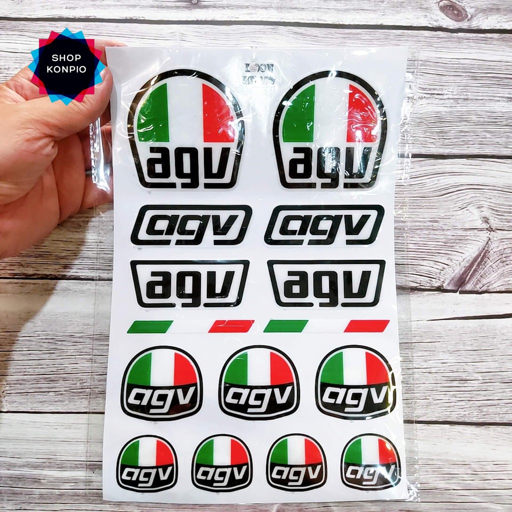 Bộ Tem Sticker AGV Dập Nổi Cao Cấp Dán Xe Máy, Ô Tô, Mũ Bảo Hiểm, Chống Thấm Nước, Chống Bay Màu