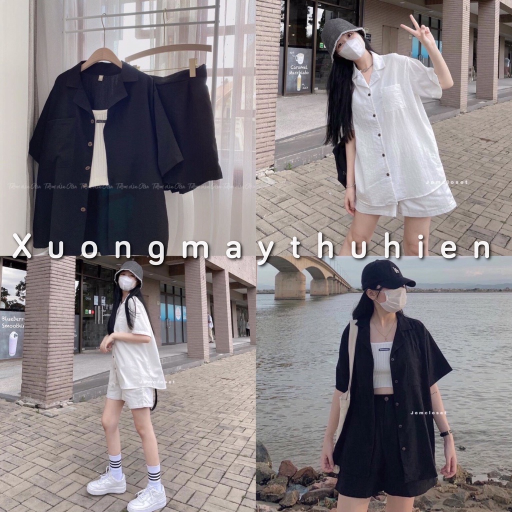 Bộ đùi nữ 2 món đũi BLAZER form thụng ulzzang mặc mùa hè/ Bộ quần đùi ống rộng áo sơ mi cộc tay oversize_xuongmaythuhien