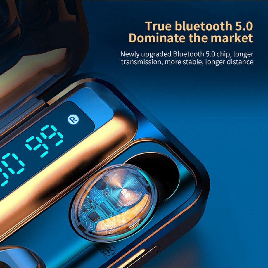 Tai Nghe Bluetooth 5.0 TWS 8D bản Quốc tế  F910 màn hình led tích hợp Micro kháng nước tặng kèm dây hộp sạc GEMINI SHOP