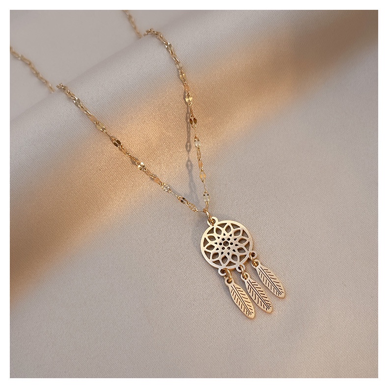 Vòng cổ Thép Titan Mạ Vàng Hồng 18K Mặt Hình Dreamcatcher Thời Trang
