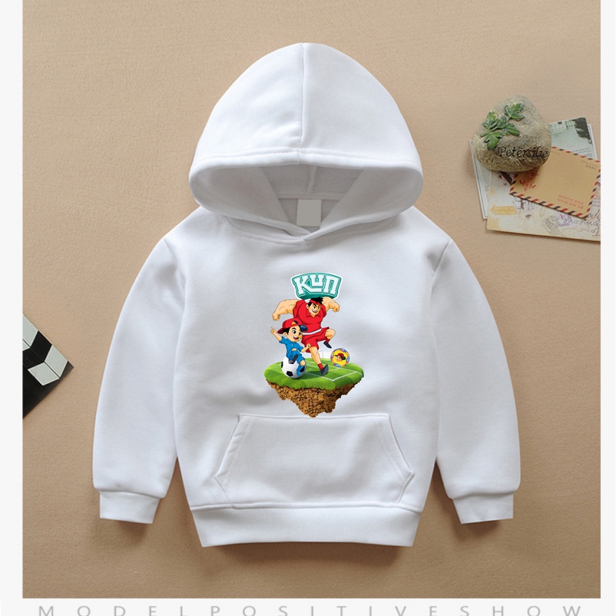 Áo hoodie màu trắng in hình anh chớp chớp tám tuốt gia đình sữa kun cực hot đủ size cho bé trai bé gái
