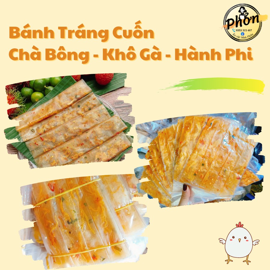 [SIÊU RẺ] Bánh Tráng Dẻo Cuốn Hành Phi, Cuốn Chà Bông, Cuốn Khô Gà, Sài Thành - Ăn Vặt Nhà Phởn