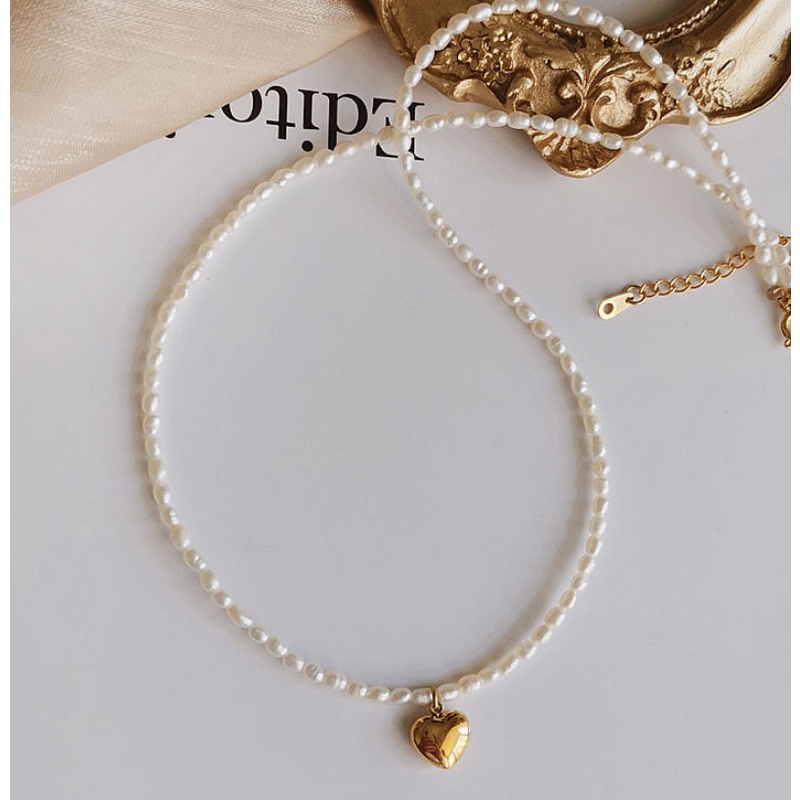 Dây Chuyền Ngọc Trai Nhân Tạo Mặt Trái Tim Titan Ko Đen TT 4265