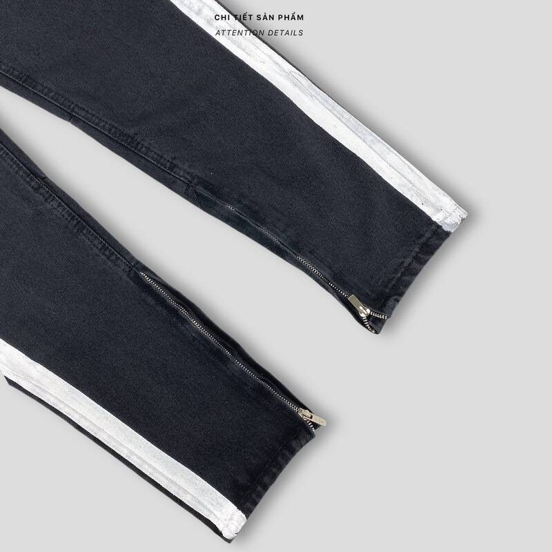 [Mã FAMALLT5 giảm 15% đơn 150k] Quần jeans nam nữ sọc trắng zip gấu QD628 by COCCACH