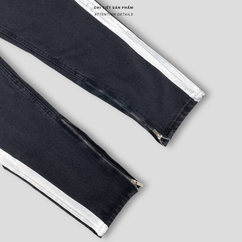 Quần jeans nam nữ sọc trắng zip gấu QD628 by COCCACH
