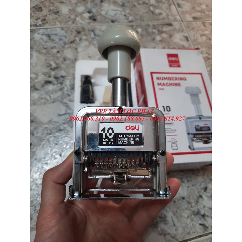 Dấu nhảy số tự động 10 số Deli 7510 (CHÍNH HÃNG) dùng đóng số thứ tự, đánh số trang, số seri...