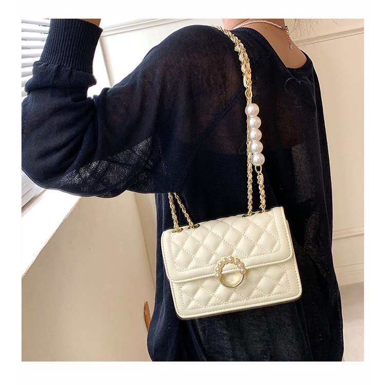 Túi Xách Nữ Đeo Vai - Túi Đeo Chéo Dây Xích Phối Ngọc Thêu Trấn Trám 357