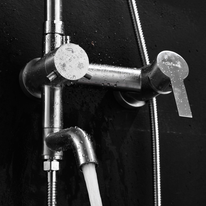 Bộ sen cây tắm đứng Nóng lạnh Inox MỜ chống gỉ sét kèm bộ bát sen tắm và tay sen inox tròn dẹt - QM.BSC004