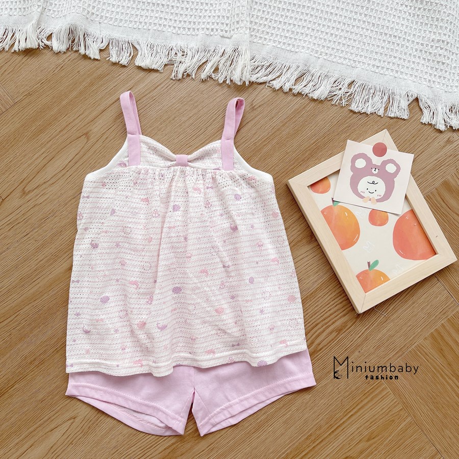 Bộ 100% cotton 2 dây xinh xắn mặc mùa hè cho bé gái miniumbabyfashion, set trẻ em mềm, mát- SB1596