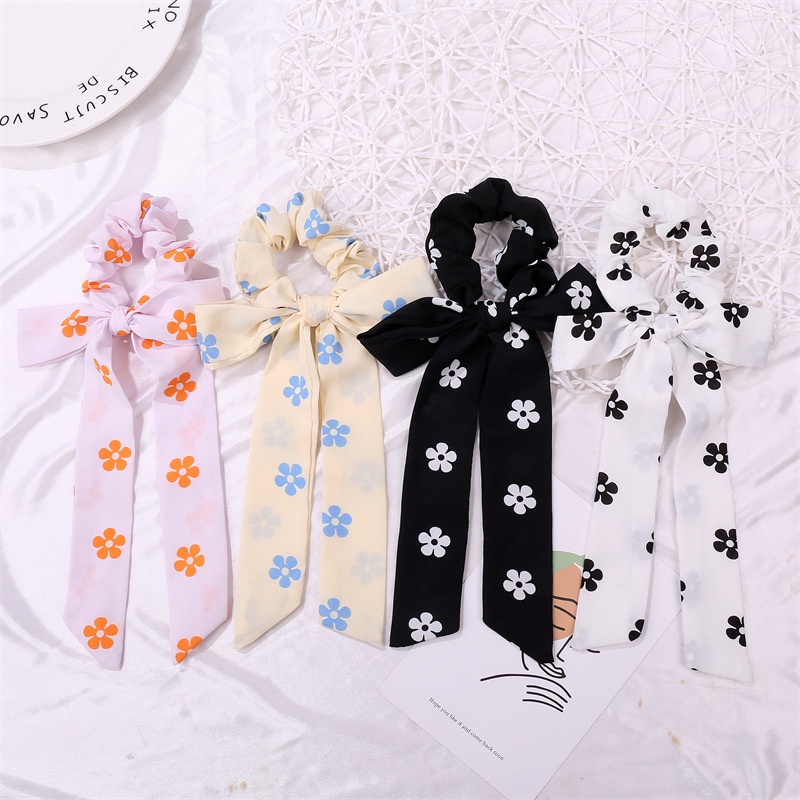 Dây Buộc Tóc Ruy Băng Thắt Nơ In Họa Tiết Hoa Xinh Xắn Thời Trang Cho Nữ