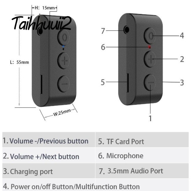 Huuii Bluetooth 5.0 Car Audio receiver Kit Receiver  Adapter Aux Mp3 Music Player With Mic Handsfree Support Tf Card Playback