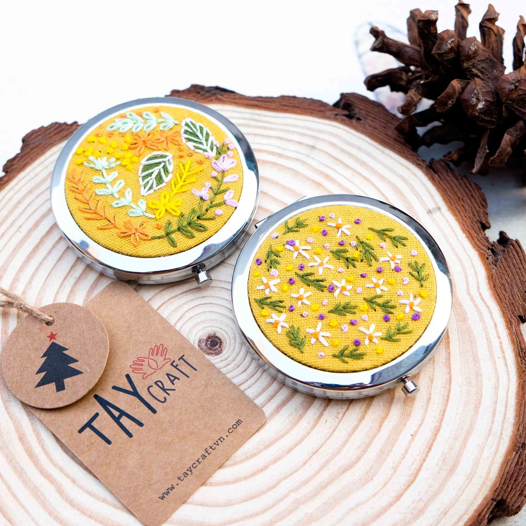 [QUÀ TẶNG BẠN GÁI] Gương gấp bỏ túi thêu tay, gương trang điểm handmade