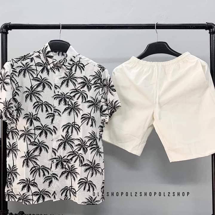 Áo sơ mi hoa lá Áo đi biển nhóm đi biển hạo tiết hoa lá thời trang chất liệu đũi pha cotton mặc thoáng mát