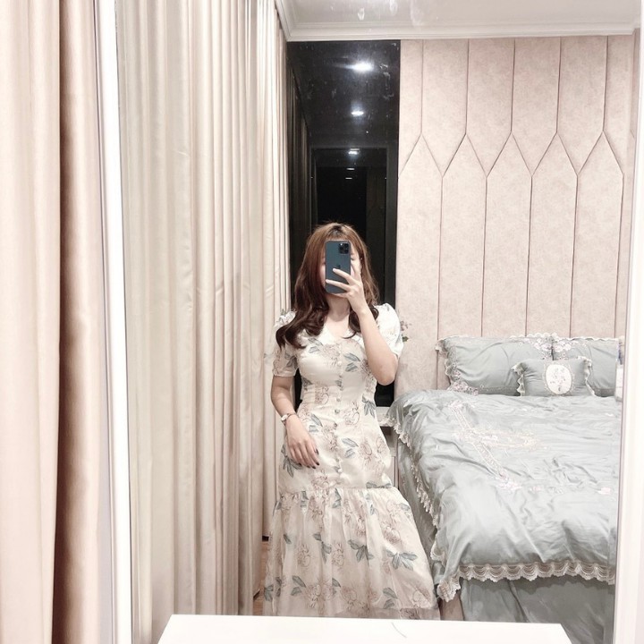 Váy đầm hoa vải tơ cổ V 👗𝐌𝐀̂̃𝐔 𝐇𝐎𝐓 𝐍𝐇𝐀̂́𝐓👗Thời trang nữ đi dạo đi chơi đi biển cao cấp Full size S M L