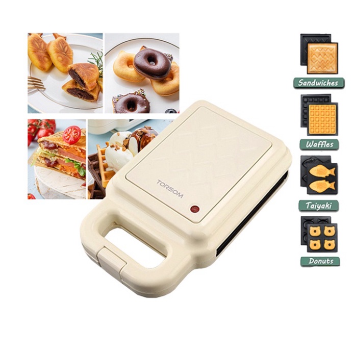 Máy làm bánh đa năng Torsom 4 khuôn chính waffle/cá/Donut/Sandwich