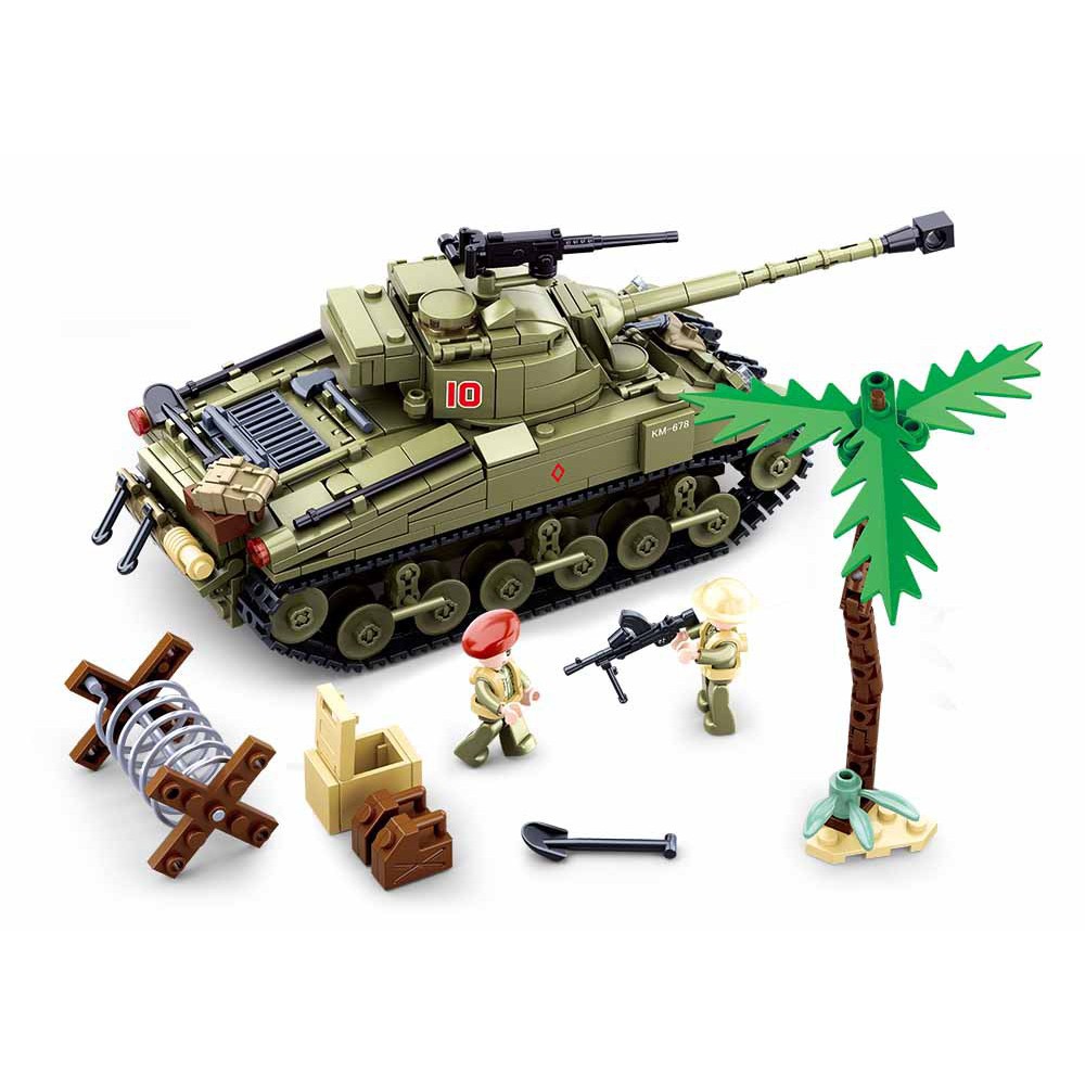 Bộ lắp ráp Lego Army Xe Tank và bối cảnh trận địa WW2 Sluban 0713