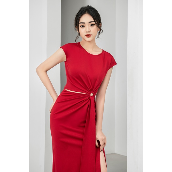 Váy nữ thiết kế GEMMI dáng ôm xẻ tà, co giãn 4 chiều màu đỏ, đen, DK8403