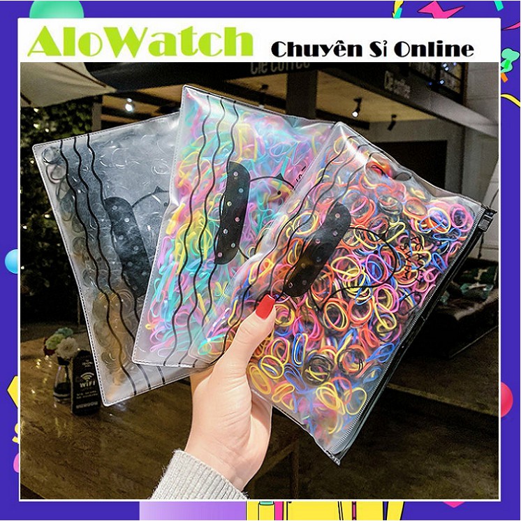 Set 1000 thun cột tóc tiện lợi có túi đựng